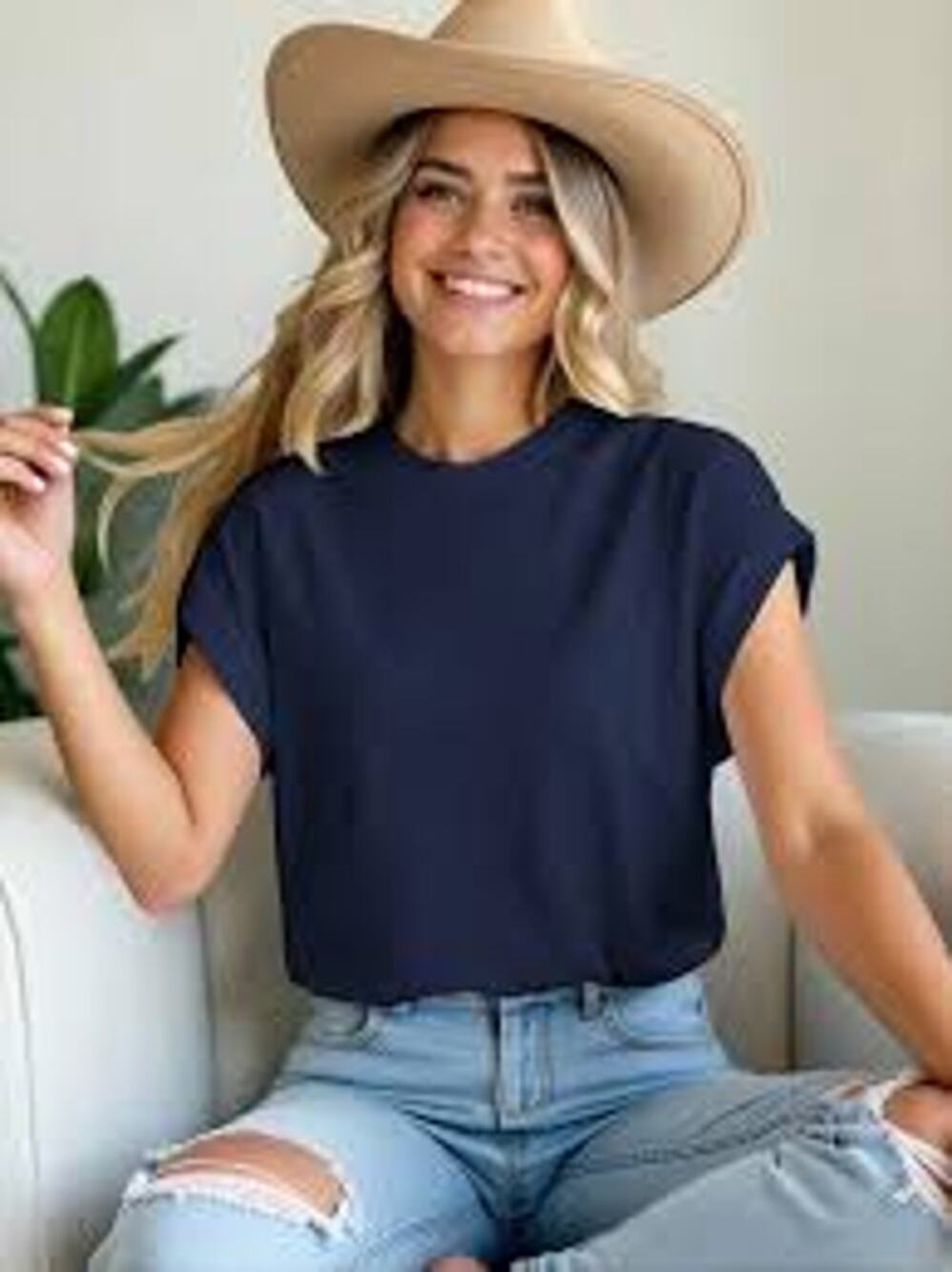 Emery Rose Navy Blue Cuffed Short Sleeve Blouse - Size XS (NWOT)